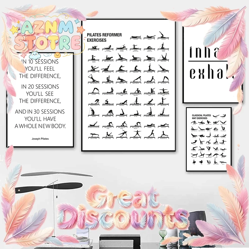 Yoga Fitness Rooms - Pilates Workout Chart Poster Canvas Prints