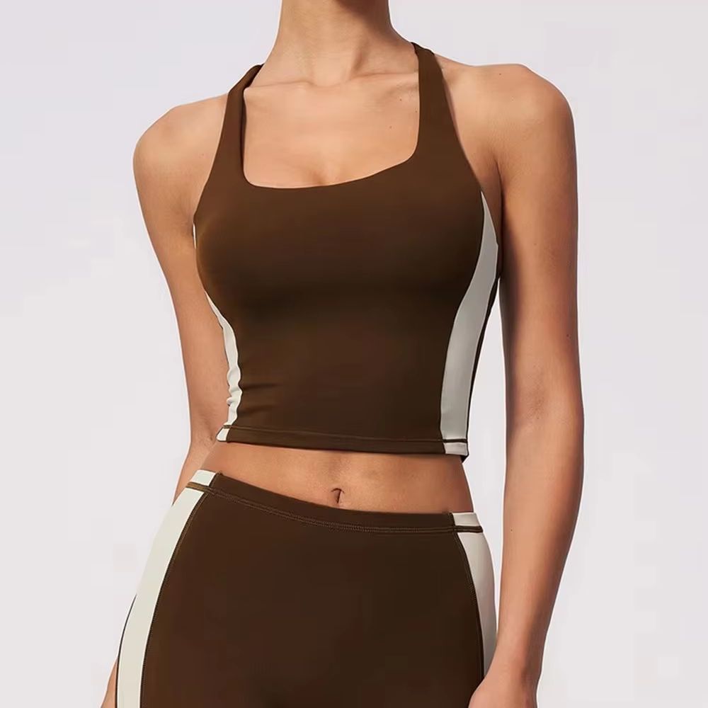 Women Halter Color Block Padde - đánh giá và giá Yoga Fitness Logo