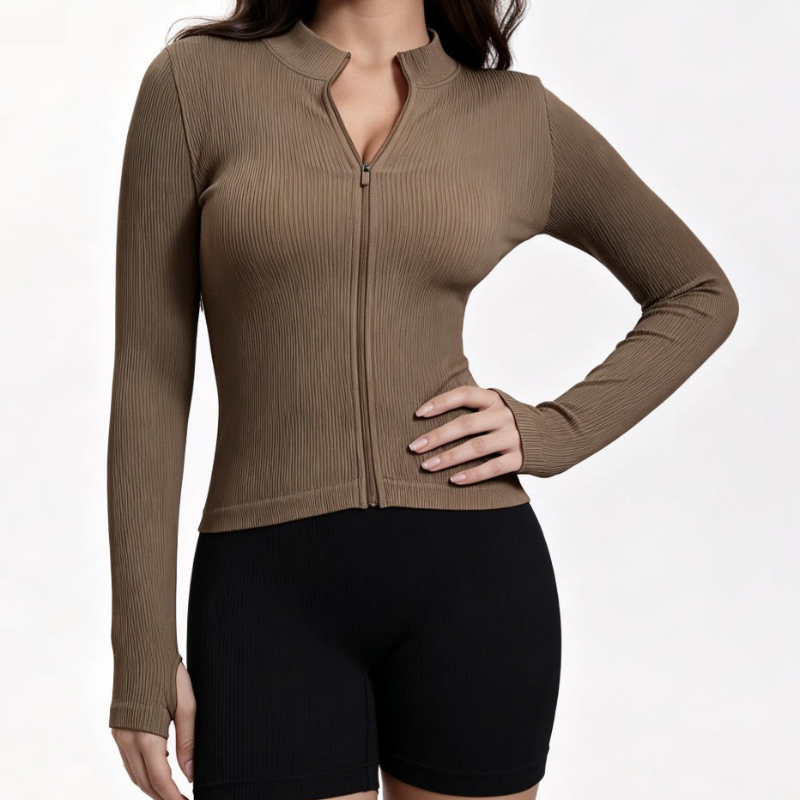 Women Ribbed Long Sleeve Zip U - đánh giá và giá Yoga Fitness Usa