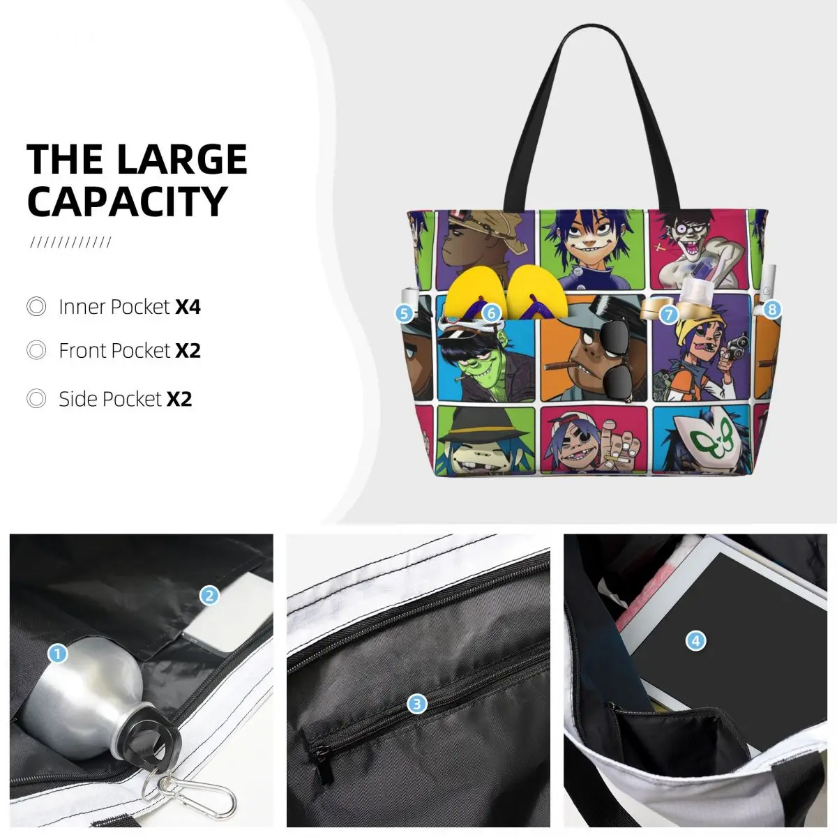 Music Band Gorillaz Beach Tote - đánh giá và giá Yoga Fitness Music